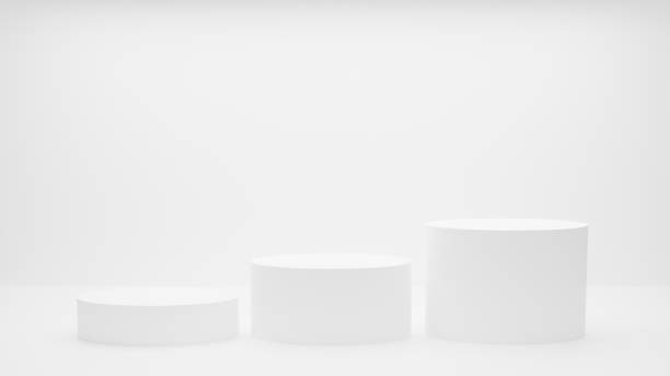 istock White podium or White circle platform on the Studio bright lighting, Concept of Minimal and clean for placing products, 3D rendering image. 1593390783