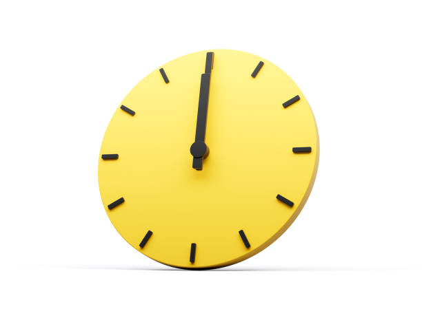 istock 3d Simple Yellow Round Wall Clock 12 O'Clock Twelve O'clock On White Background 3d illustration 1593395007