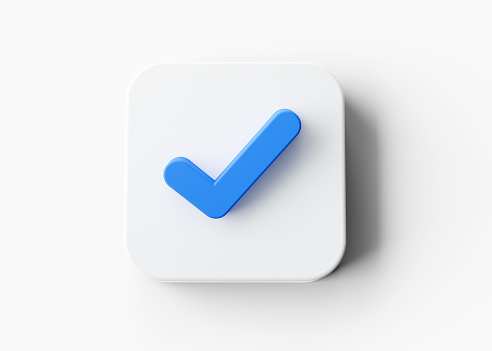 3d Blue Check Mark Symbol With Rounded White Square Icon On White Background 3d illustration