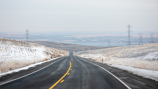 Icy road in rural area