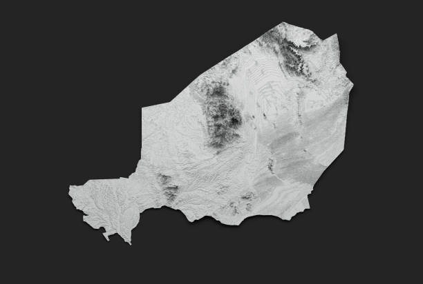 istock 3d Niger Map Black And White Shaded Relief Hypsometric Map On Black Background 3d illustration 1593396557