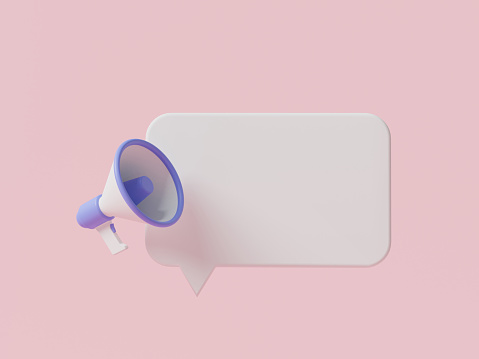3d render illustration of megaphone with text box for promotion. Social media, Speaker icon, remind, Advertising and promotion, Noise speaker. Speak news announcement. Marketing time concept