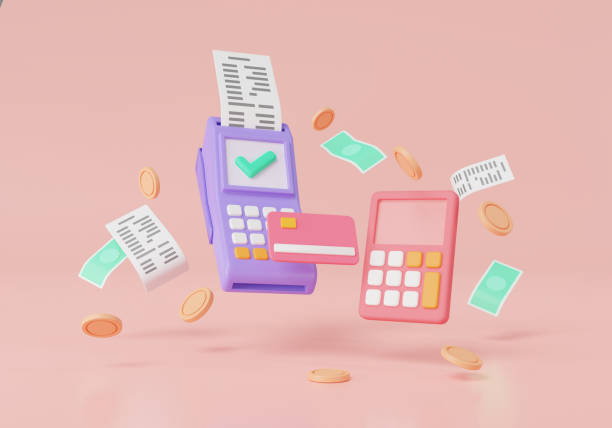 istock 3d icon render illustration of Pos terminal and calculator. payment concept. electronic bill payment, invoice, online shopping, business and finances counting and managing, money transaction 1593404949