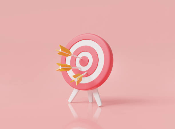 istock 3d render illustration of Target board hit in center by arrows, Darts Target, target of business, Business goals, Victory, Red aim, Goals achievement, Success business Concept. Cartoon icon style 1593405489