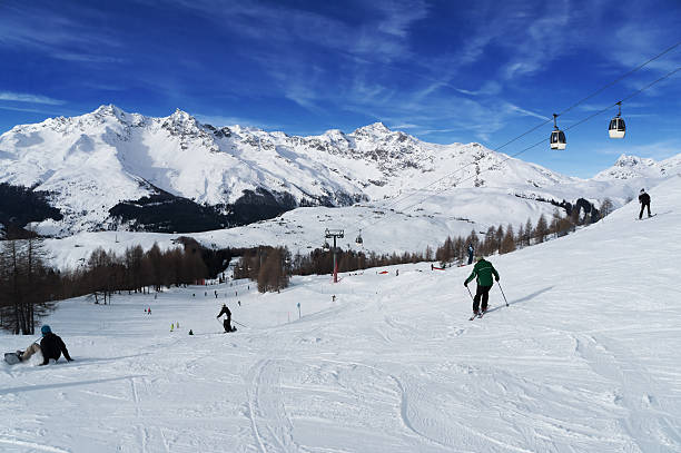 Ski slope on Italian alps, Val chiavenna. Italy stock photo