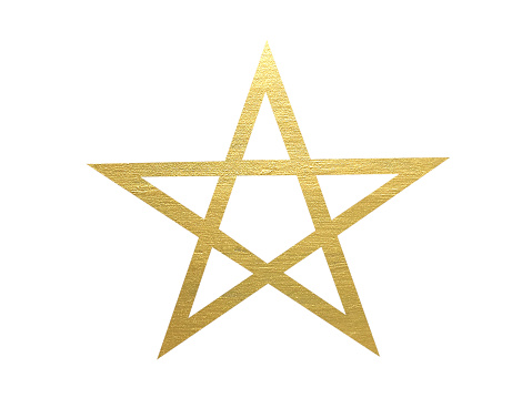pentagram star gold painting on white background.