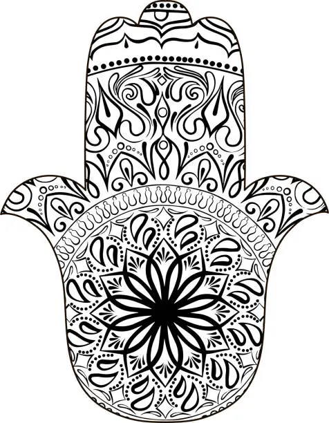 Vector illustration of line art of Hand of Fatima Hamsa