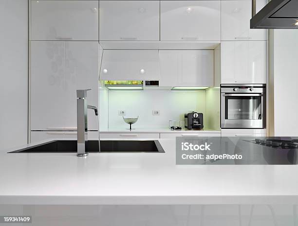 Modern White Kitchen Stock Photo - Download Image Now - Apartment, Architecture, Color Image