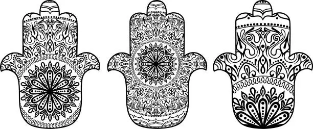 Vector illustration of line art of Hand of Fatima Hamsa