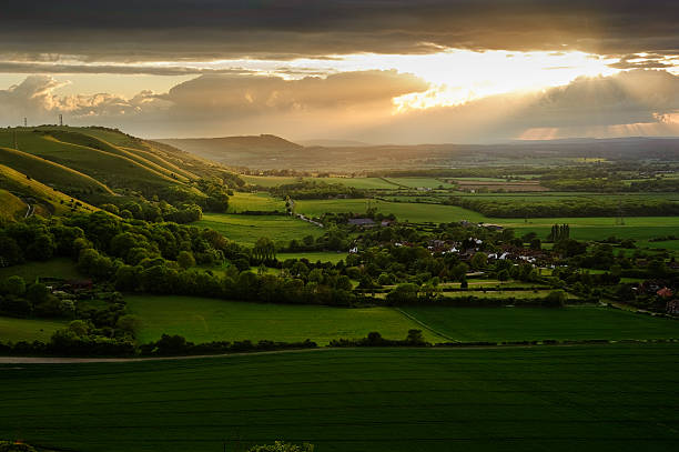 istock Stunning sunset over countryside landscape 159345555