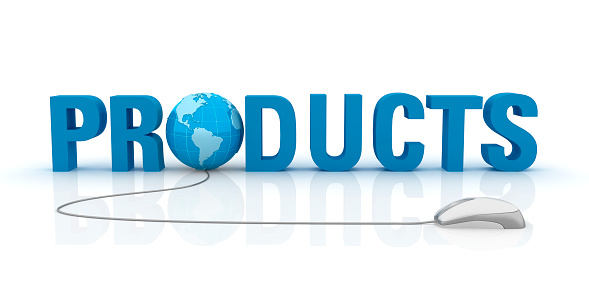 Products Text with Earth Globe and Computer Mouse