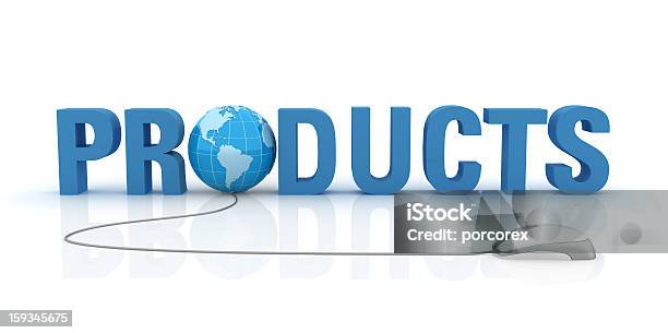 Products Text With Earth Globe And Computer Mouse Stock Photo - Download Image Now - Blue, Buying, Concepts