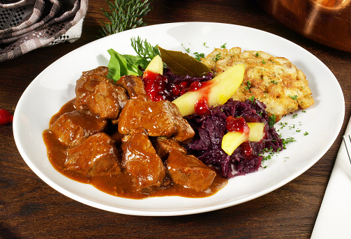 Deer Ragout with red Cabbage and Cranberries - Wild Game Meat