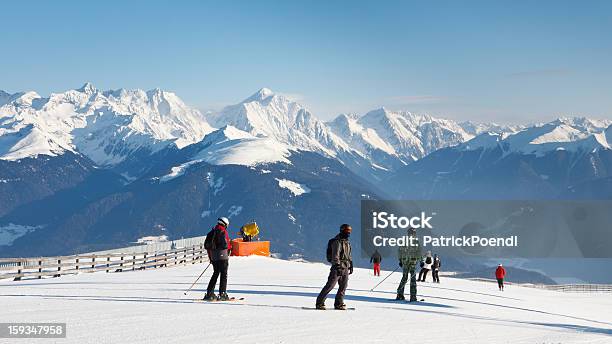 Skiers Enjoy Fantastic Alpine Panorama Stock Photo - Download Image Now - Kronplatz, Ski, Puster Valley