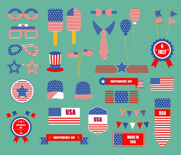 Vector illustration of The Flag of the United States of America, USA National Symbols Set