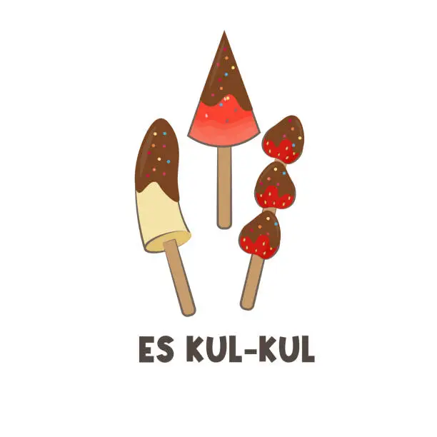 Vector illustration of Cartoon Ice Fruit With melted chocolate Es kul kul