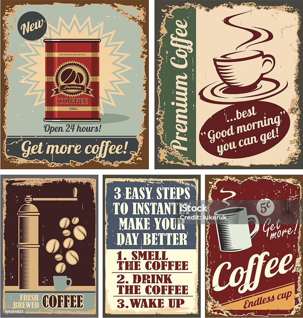 Vintage coffee posters and metal signs Retro collection of coffee vector graphic designs. Contain EPS8, CorelDRAW and PDF file. Coffee - Drink stock vector