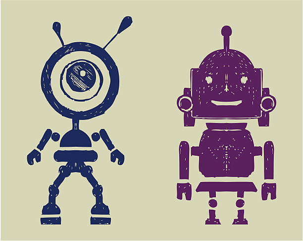 ilustraciones, imágenes clip art, dibujos animados e iconos de stock de robot silhouettest - incomplete pencil drawing drawing robot