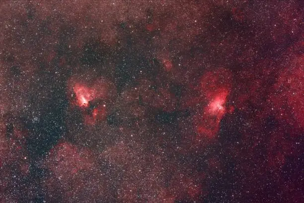 Messier 16 Eagle Nebula in Serpens and Messier 17 Omega Nebula in Sagittarius