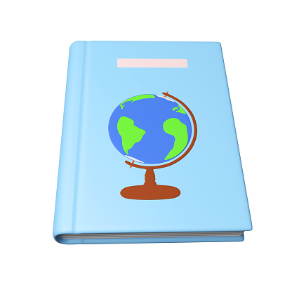 3D illustration of a geography textbook. Education concept. 3d rendering