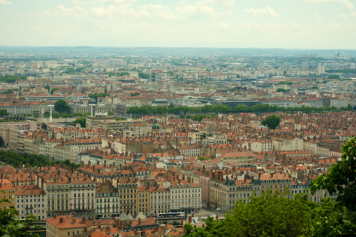 Lyon, France - May 10, 2022 : Panoramic  view of the beautiful city  of Lyon