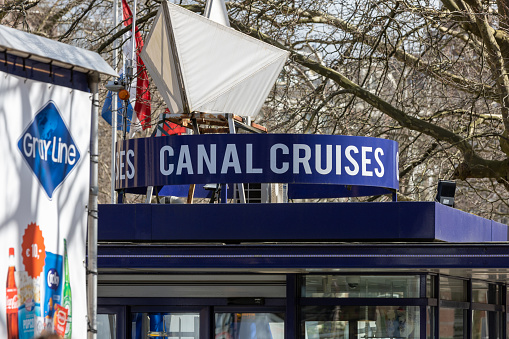Amsterdam the Netherlands. 27 March 2023. Canal Cruises sign.