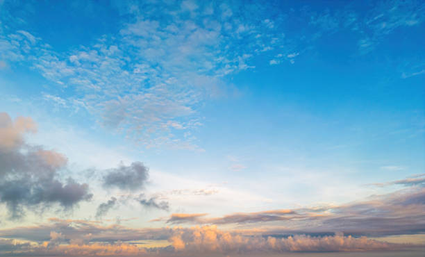 istock Horizon panorama and dramatic twilight sky and cloud sunset background. Natural sky background texture, beautiful color. Dark clouds, big storm and rain. 1593666528