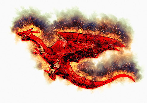3d illustration of abstract flaming dragon flapping wings in mythological creature concept