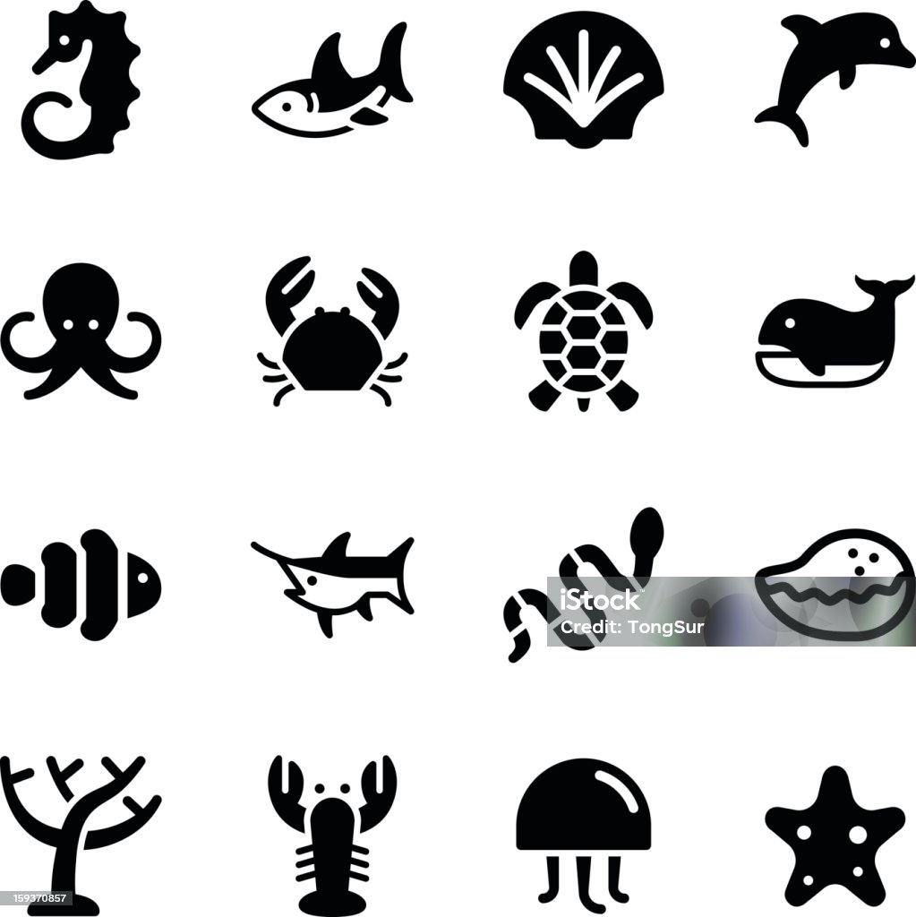 Morskiego życia ikony - Grafika wektorowa royalty-free (Krab - Malacostraca)