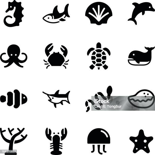 Morskiego Życia Ikony - Stockowe grafiki wektorowe i więcej obrazów Krab - Malacostraca - Krab - Malacostraca, Krab - Owoce morza, Ikona