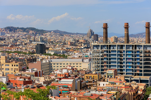 Vue sur la ville de Barcelone depuis Montjuïc, Espagne