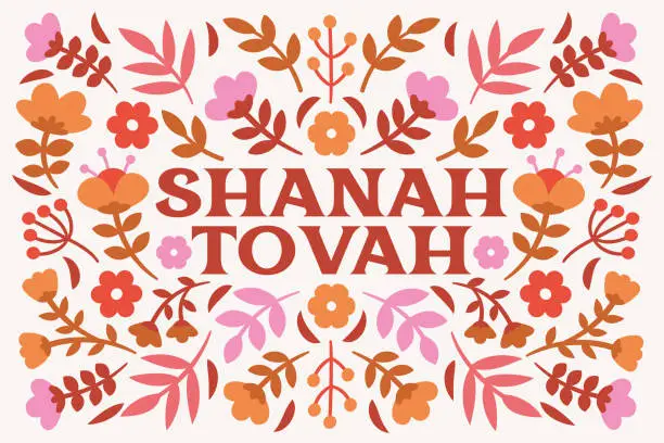 Vector illustration of Floral Rosh Hashanah Greeting card - v1