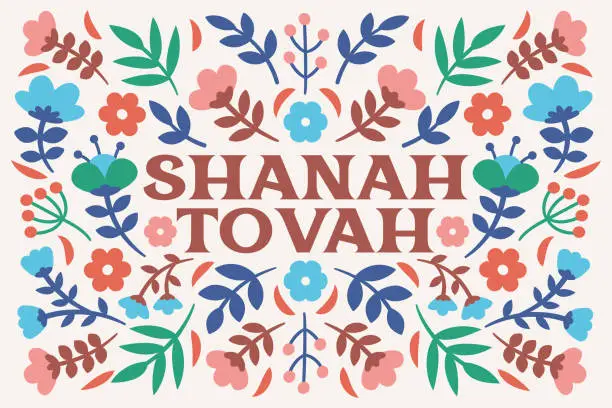 Vector illustration of Floral Rosh Hashanah Greeting card - v6