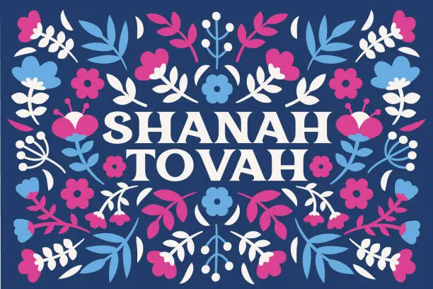 Vector illustration of Floral Rosh Hashanah Greeting card - v7