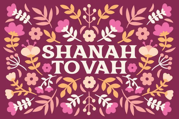 Vector illustration of Floral Rosh Hashanah Greeting card - v8