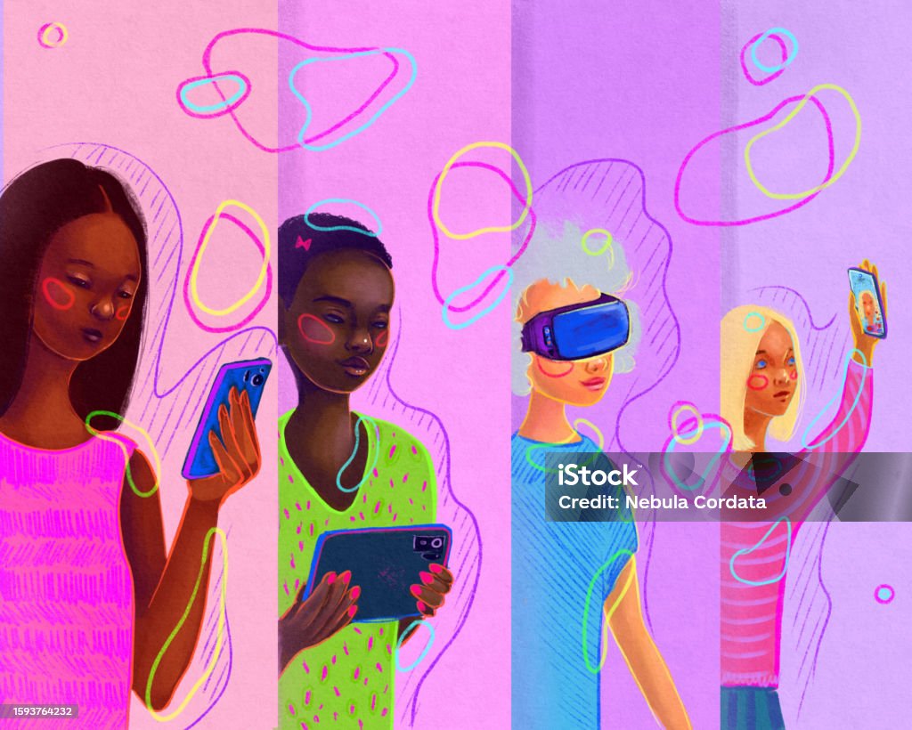 People Using Technology Stock Illustration - Download Image Now - Adult ...