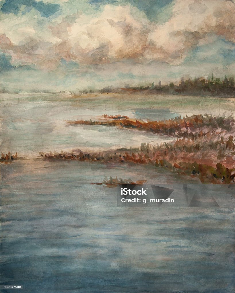 Ciel nuageux sur le lac - Illustration de Peinture académique libre de droits