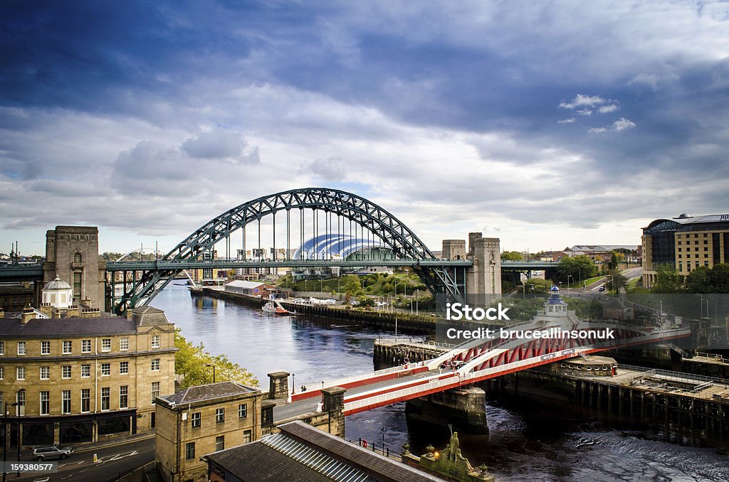 Newcastle upon Tyne Swing Bridge and Tyne Bridge view across the tyne from Newcastle looking toward Gateshead Newcastle-upon-Tyne Stock Photo