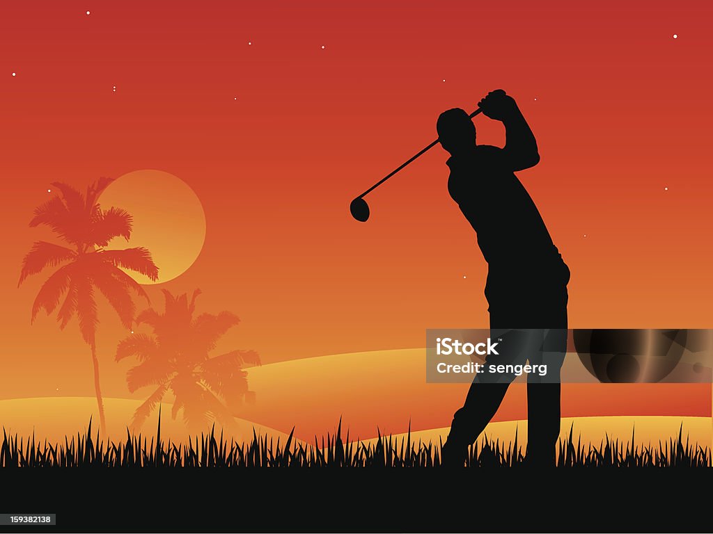 Jogador de golfe no pôr do sol - Royalty-free Pôr-do-sol arte vetorial