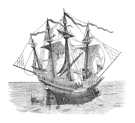 Vintage engraved illustration - Henry Grace à Dieu or Great Harry (16th-century English carrack)