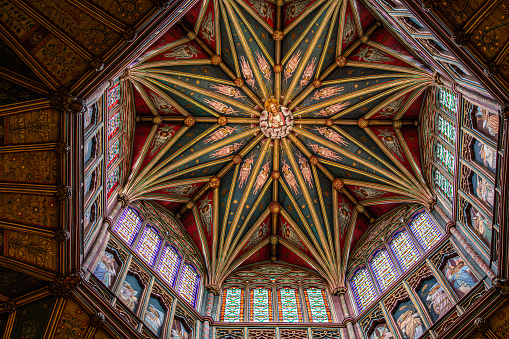 Ely UK 30th July 2023\nEly Cathedral (formerly church of St Etheldreda and St Peter and Church of the Holy and Undivided Trinity) interior. Beautiful view looking up at the  52m Octagon Tower , which is a medieval wonder of the world.