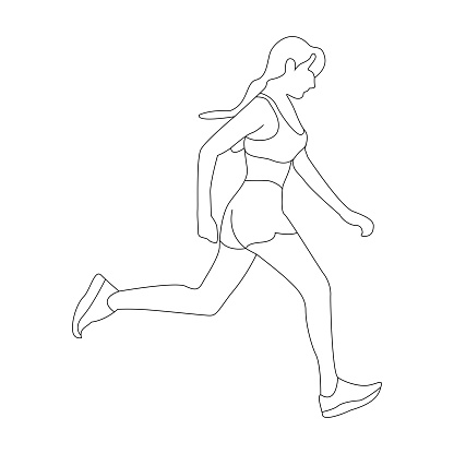 Modern line art of running woman, people line flat design.