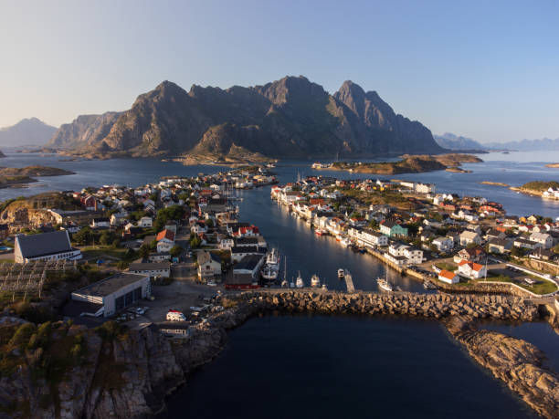 istock Henningsvaer, aerial view, at sunset in summer. 1593856650