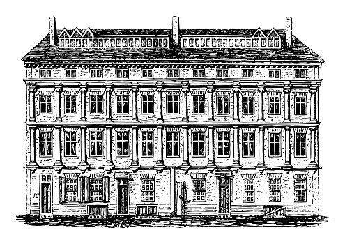 Vintage engraved illustration isolated on white background - Craven house in Drury lane (London)