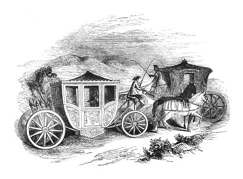 Vintage engraved illustration - Coach or carriage (17th century)