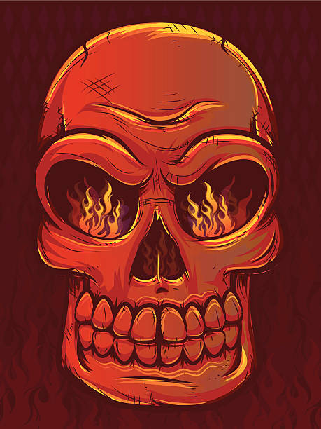 파이어리 스컬, 불꽃 - inferno fire flame skull stock illustrations