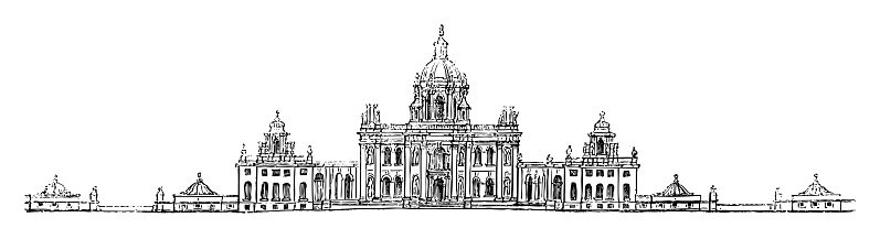 Vintage engraved illustration isolated on white background - Castle Howard in North Yorkshire (England)