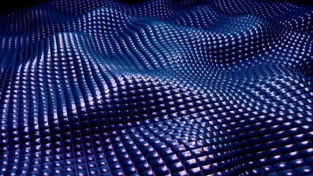 istock Dark blue mosaic background, 3d waves from square metal shapes, technology abstract modern wallpaper. 1593876727