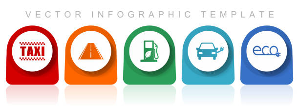 Renewables, transport icon set, flat design miscellaneous colorful icons such as taxi, road, bio fuel, electric car and eco sign for webdesign and mobile applications, infographic vector template in eps 10 - ilustração de arte vetorial