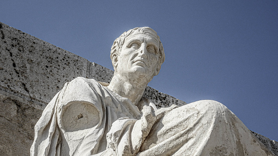 Bust from High Renaissance at Piazza della Signoria in Florence at Tuscany, Italy. This is located in a public square and is visible to the public.